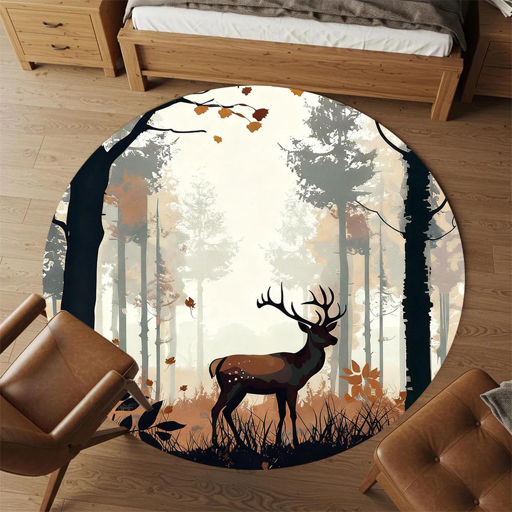 1pc Deer Forest Round Chair Mat Office Area Rug - Non-Slip, Floor Mat for Office, Bedroom, Ideal Home Decor Gift C0112017