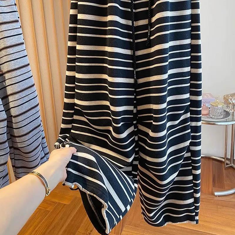 Pants for Women Elastic High Waist Long Trousers Plus Size Thickened Stretchy Striped Casual Wide-Leg Straight Pants