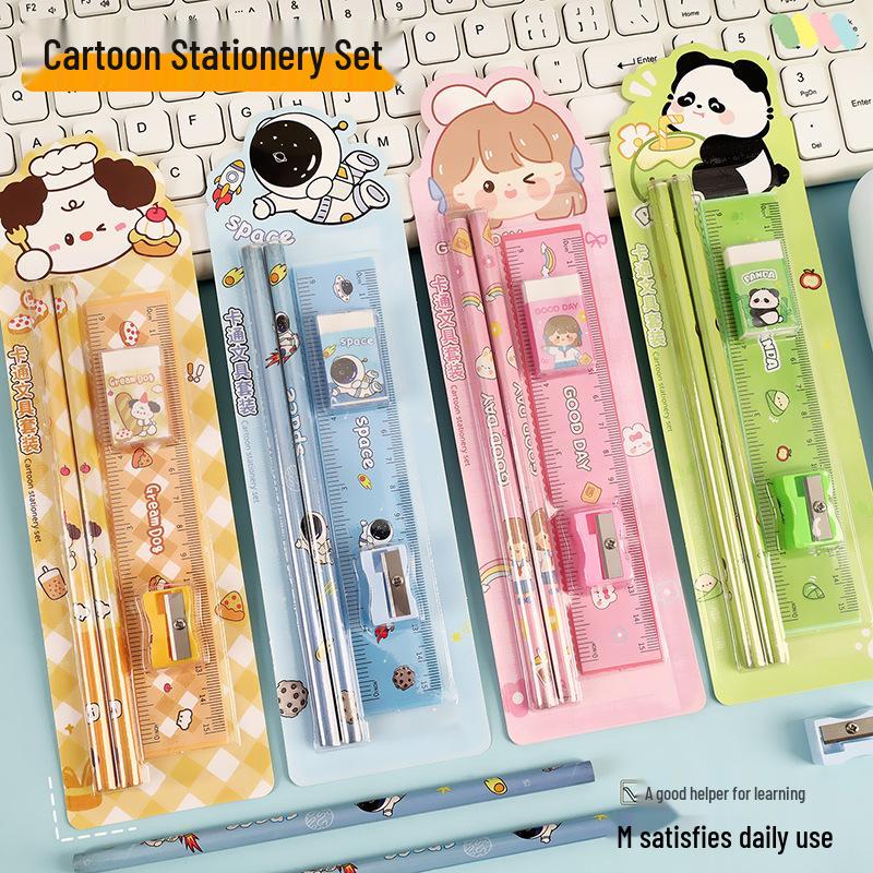 Creative Cartoon Stationery Set: Includes Sharpener, Ruler, Eraser - Perfect Back-to-School Gift for Primary Students