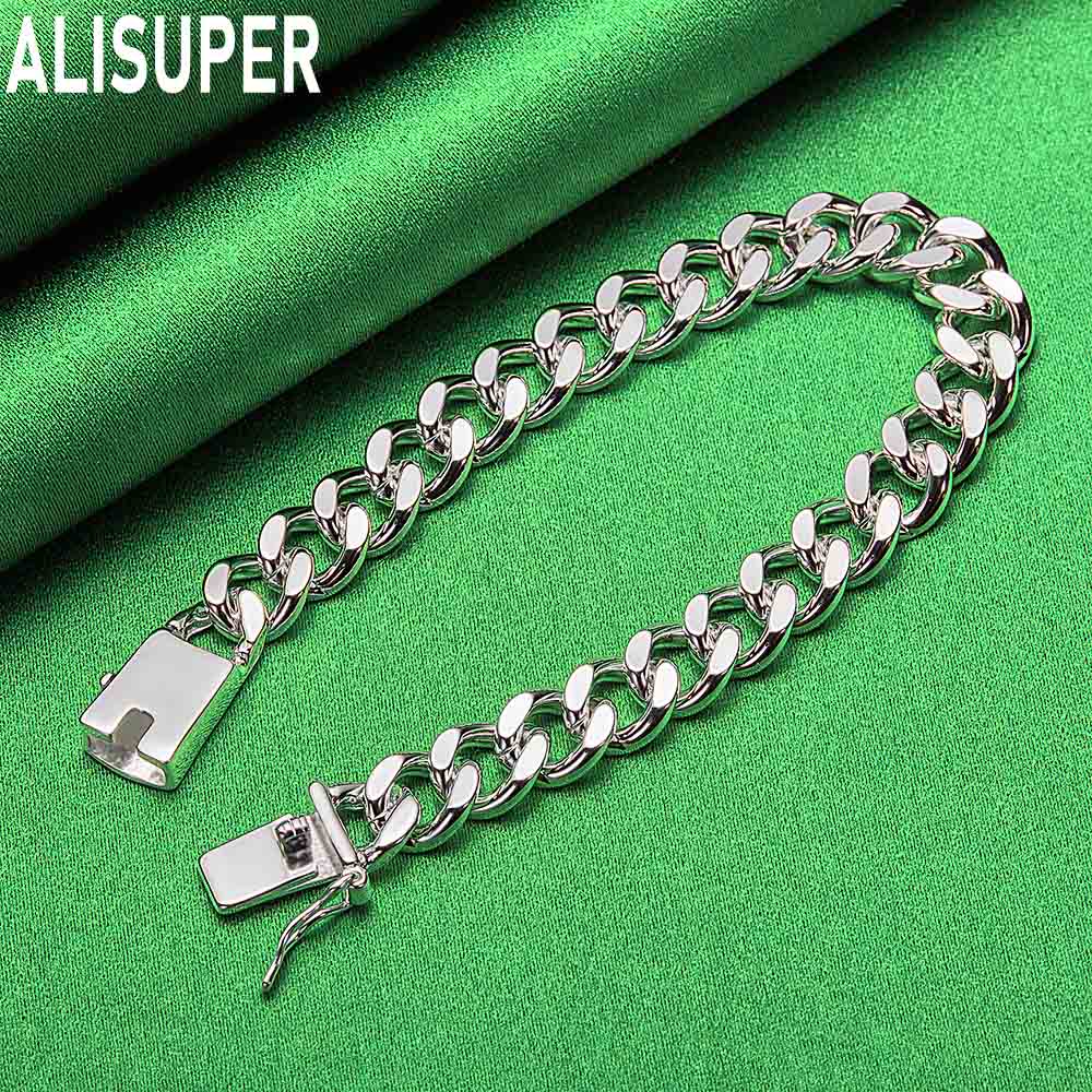 925 Sterling Silver 8mm Simple Interlocking Side Chain Atmospheric Bracelet Gift Jewelry