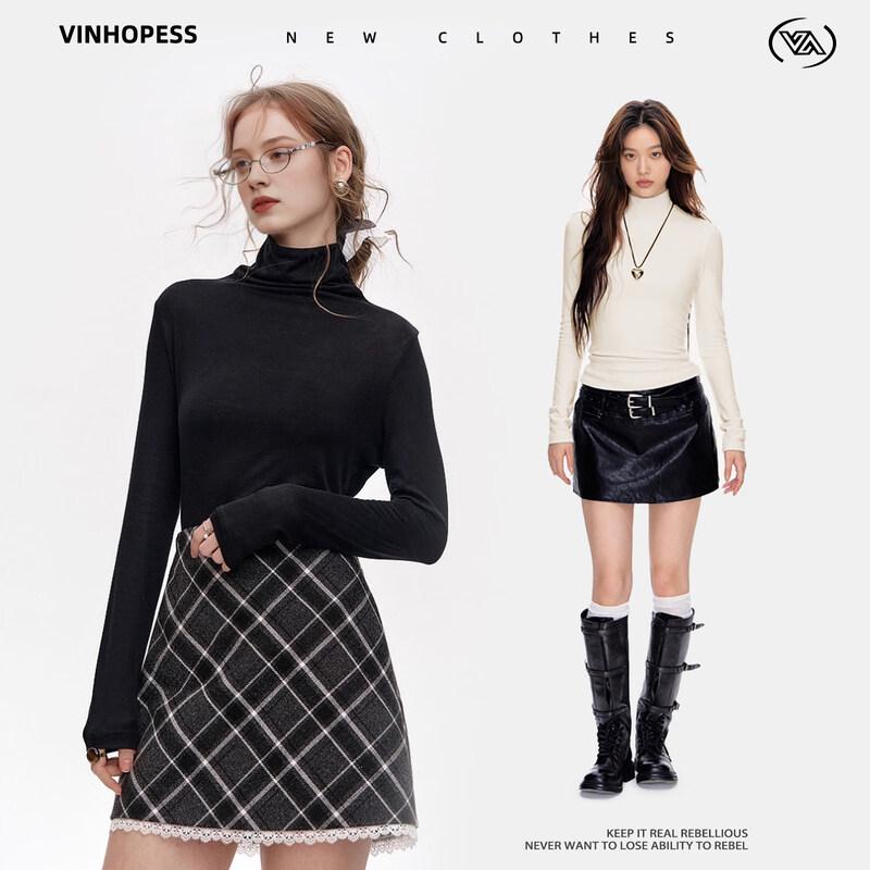

Women s High-Neck Elastic Slim-Fit Long-Sleeve T-Shirt S