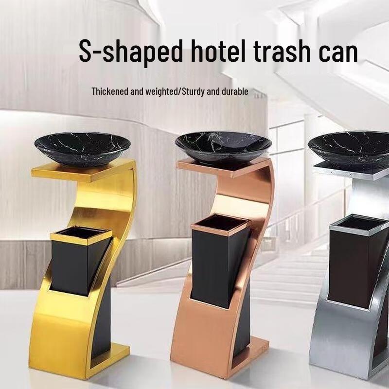 Rose Gold Stainless Steel Commercial Lobby Trash Can