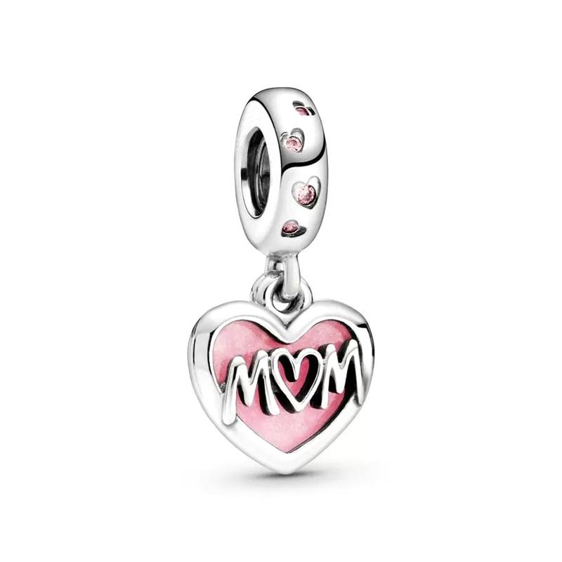 925 Silver-Plated Charms Jewelry Gift Sparkling Pink Air Balloon&Cherry Blossom Dangle Bead Fit Original Silver Bracelet