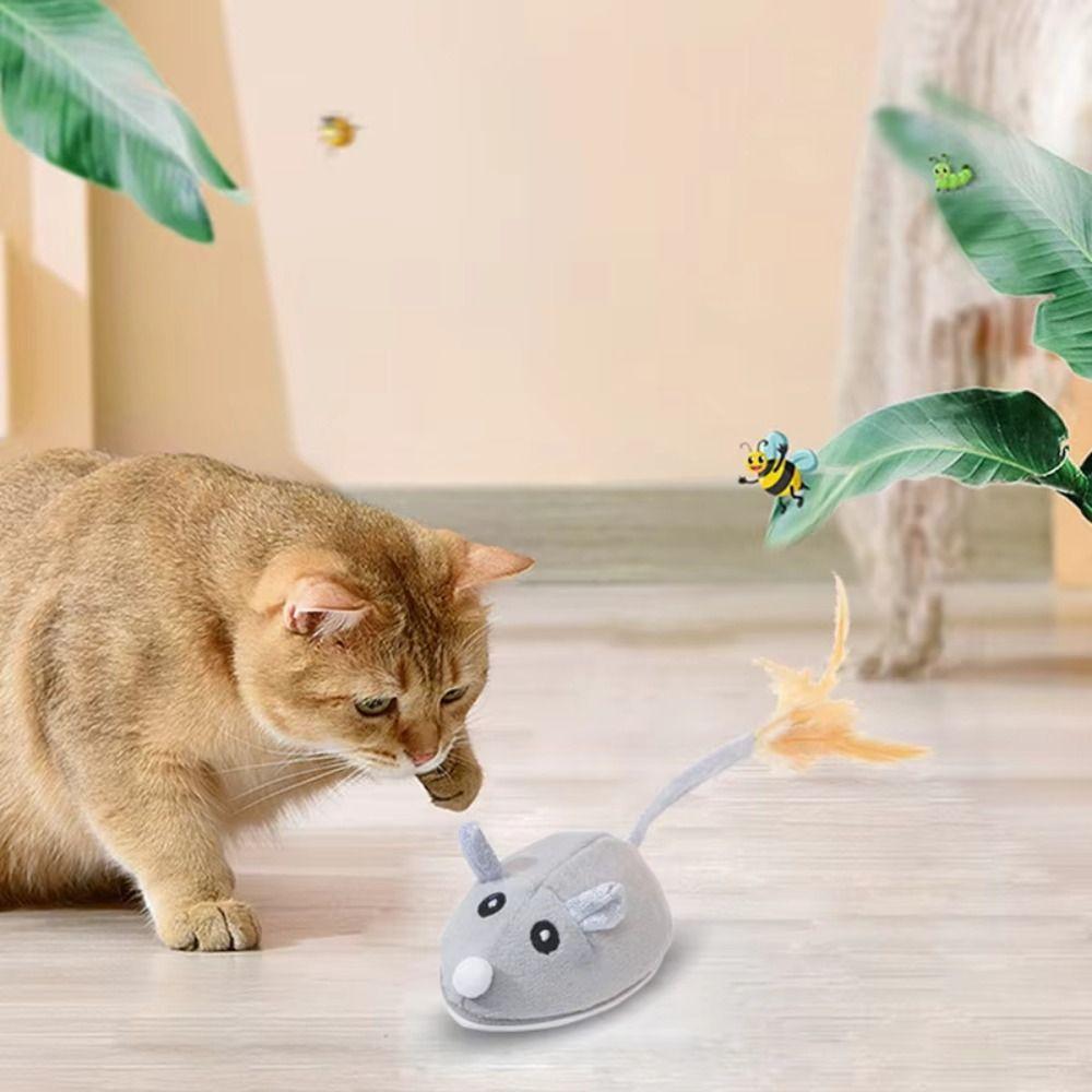 Interactive Mouse Moving Cat Toy Squeaky Plush Mouse Kitten Toy  Playing Game