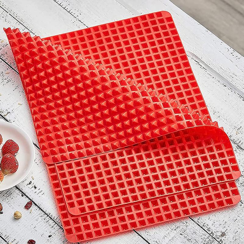 Silicone Cooking Mat Microwave Pyramid Baking Mat Fat Reducing Heat Resistant Sheet With Grid For Pizza Oven Grling BBQ Roasting