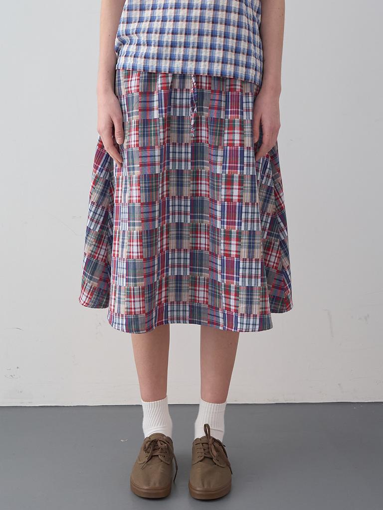 Enzo Blues Mix Check Banding Skirt (Red)