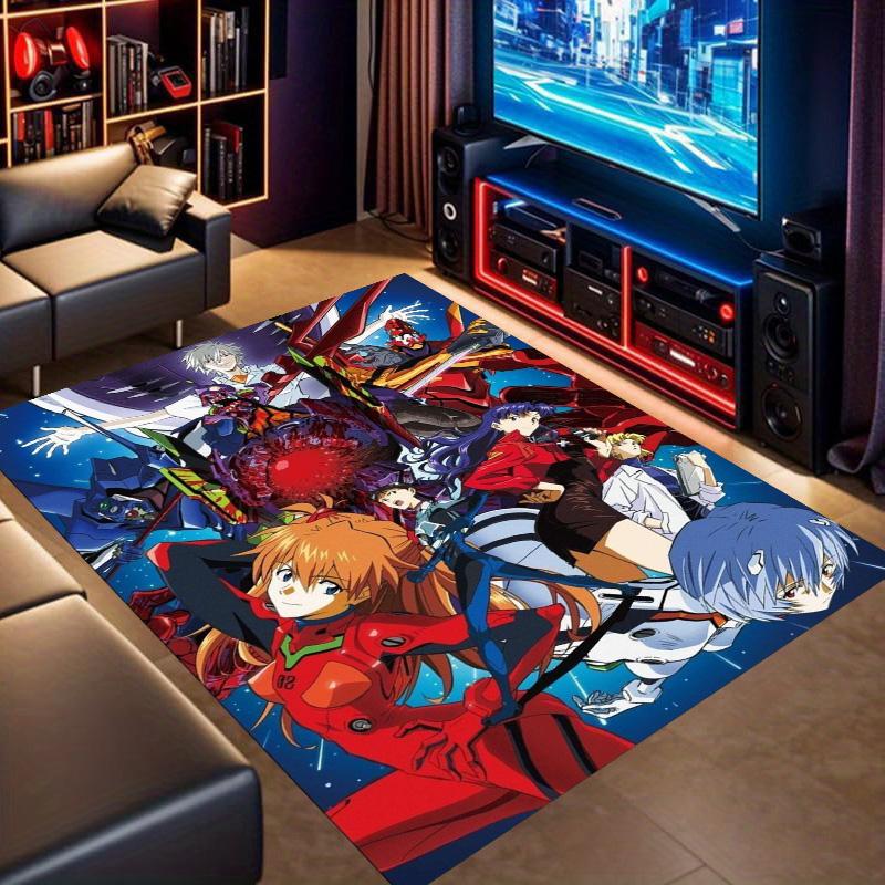 Neon Genesis Evangelion Anime Area Rug, Non Slip Floor Mat, Full Cast Mecha Group Print Carpet for Bedroom Home Decor