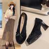 Vintage Maillard Bow Mary Jane Single Shoes Women's 2025 New Small Round Head Thick Heel Temperament High Heels