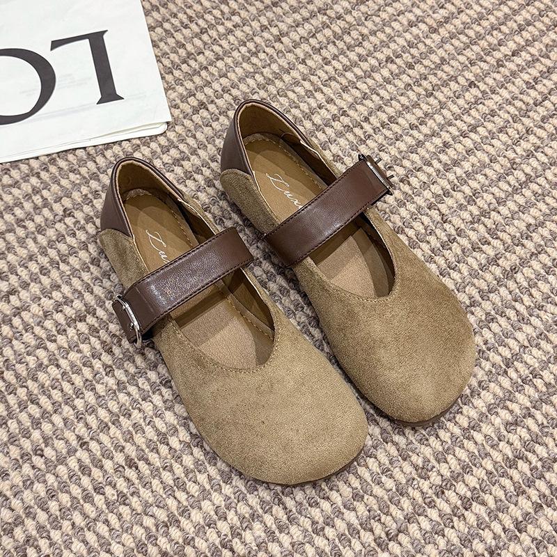 

Korean version of round head suede one-word single shoes women s 2025 new autumn retro leopard print fashionable Mary Jane small leather shoes 35