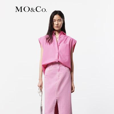 MO&Co. Sleeveless Coated Cotton Shirt