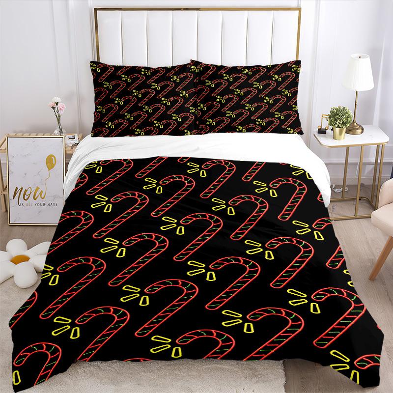 3Pcs Candy Cane Pattern Printed Bedding Set, Breathable And Soft, Machine Washable, Christmas Gift, Suitable for Bedroom Decoration, 15142