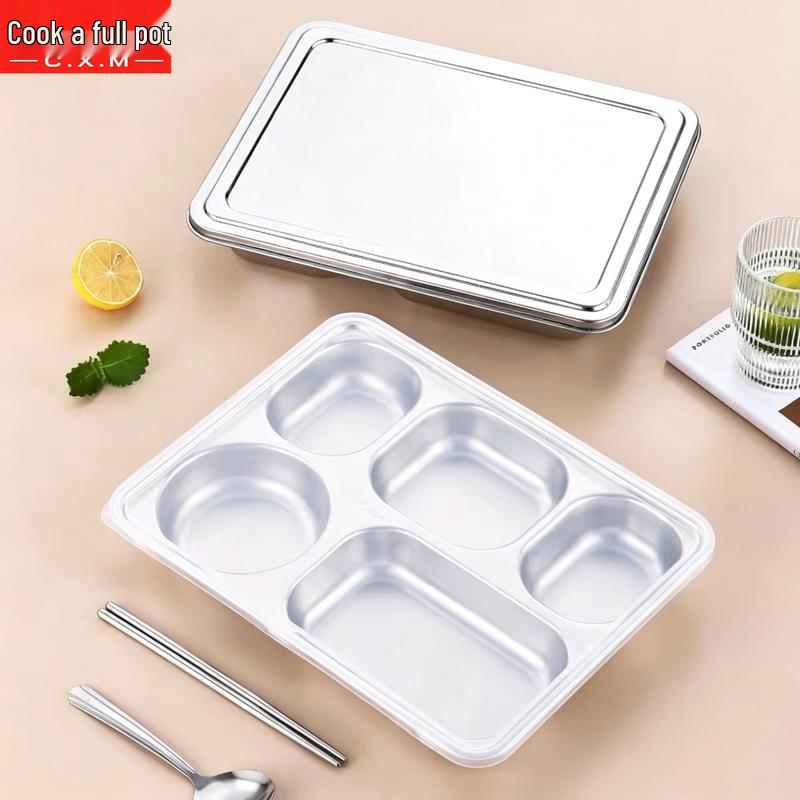 Chui Xiaoman 304 Stainless Steel 5-Compartment Japanese Style Lunch Tray - 5 Pack
