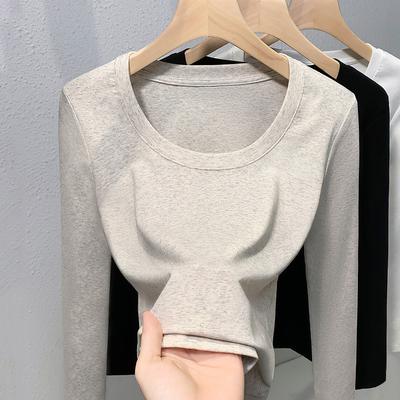 Rundhals Langarm T-Shirt für Damen Schwarzes Unterhemd, Basic Bottoming Shirt, Herbst und Winter New Style Slimming Top