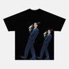 Black Front Print Retro Cult Horror Two Size Suit Man Chainsaw Portrait Plain Black Loose Oversized Cotton Street Top