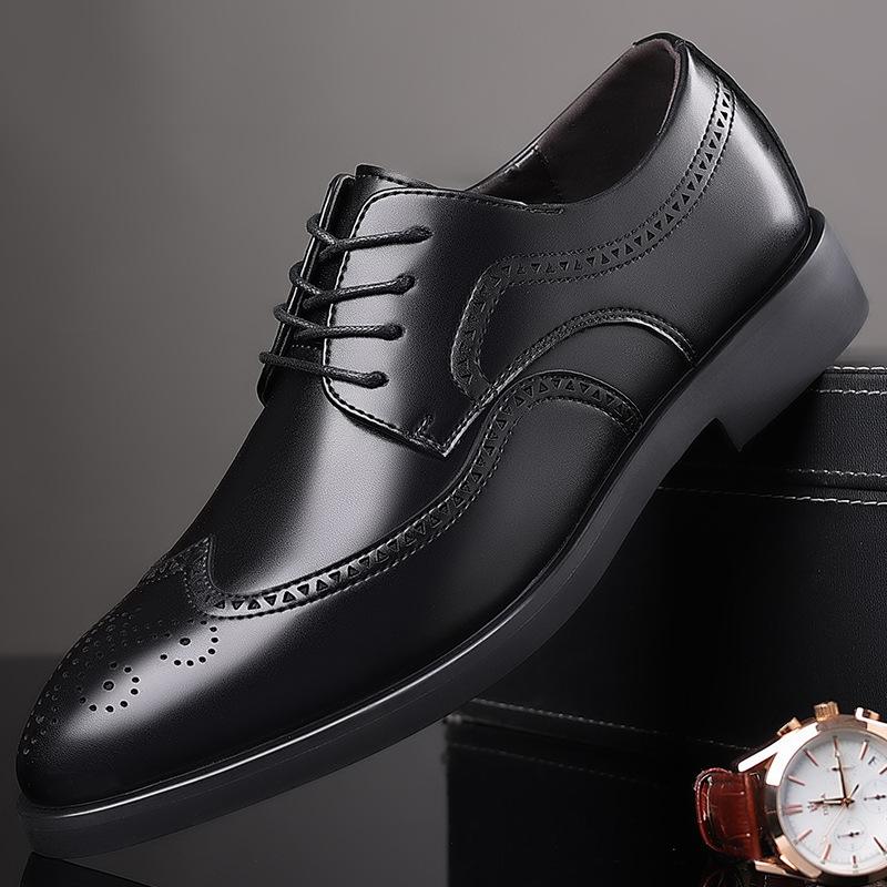 Men's Classic Retro Brogue Shoes Mens Lace-Up Business Leather Shoes Dress Office Flats Men Wedding Party Oxfords