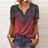 Women's Fashion Casual V-neck Short Seeve Ethnic Printing Button Loose Top