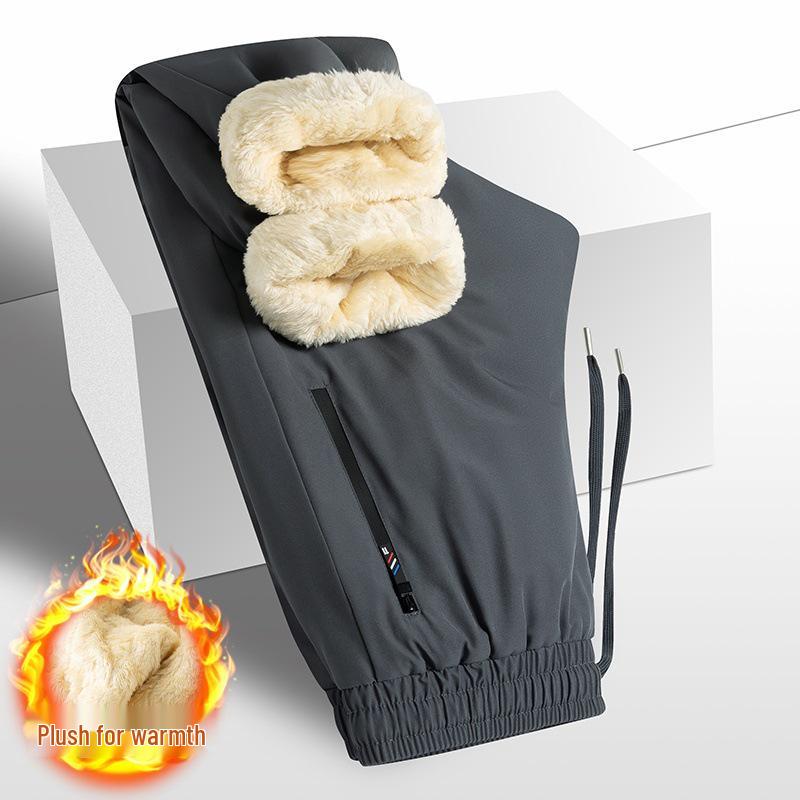 Men's Plus Size Fleece-Lined Lambswool Pants - Warm, Waterproof, Windproof, Loose-Fit Sweatpants