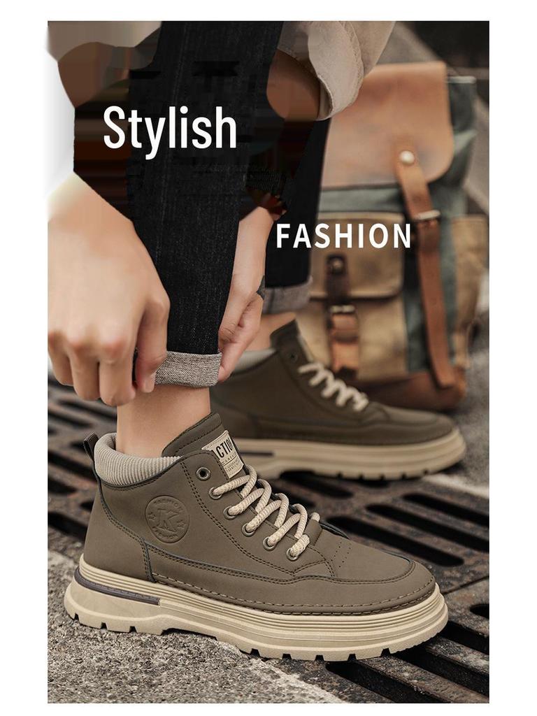 Men's Autumn High-Top Leather Martin Boots: Trendy, Thick-Soled Korean Style Casual Shoes