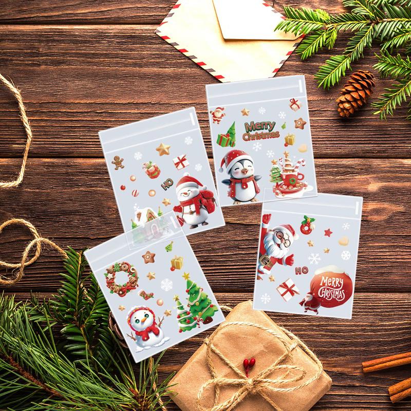 100Pcs Christmas Gift Pouch Clear Self-Adhesive Bag For Candy Cookie Packaging Christmas Party Favor Supplies Snack Baking Bag