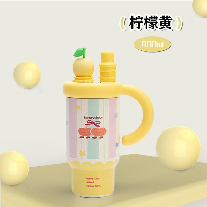 New Zhiqiu high-value girls' giant car water cup large-capacity thermos cup stainless steel straw thermos cup