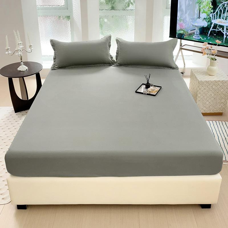Four Seasons Skin-friendly Washed and Brushed Solid Color Pillowcase Protective Cover Double Fitted Sheet Taiwan Bed Bag