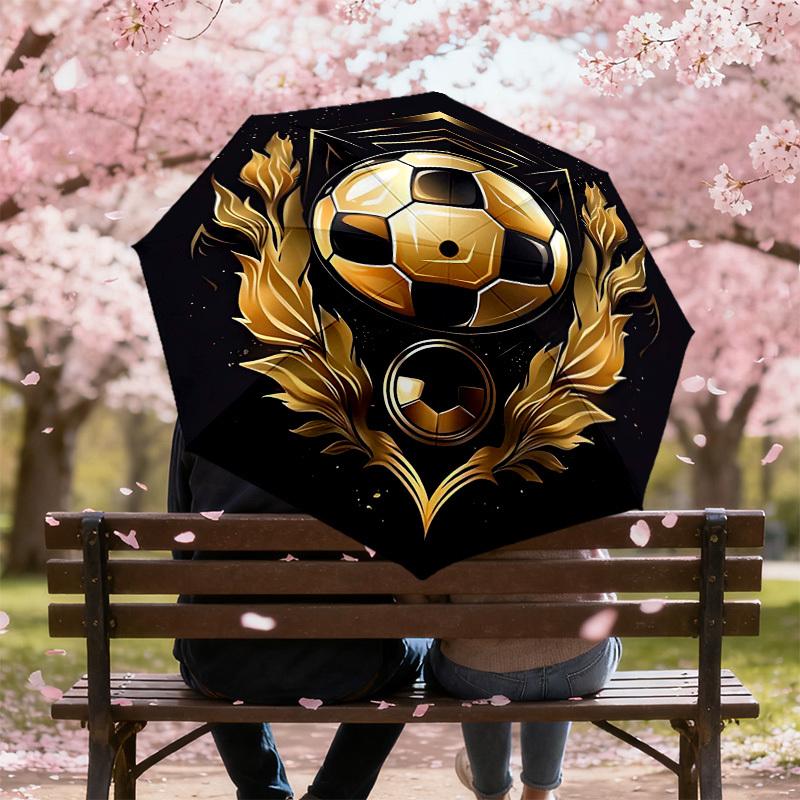 1PC Soccer Ball Gold Umbrella-8-Rib Reinforced, Automatic Open, Lightweight & Durable, Cute Fashion Accessory for Outdoor-Y0344