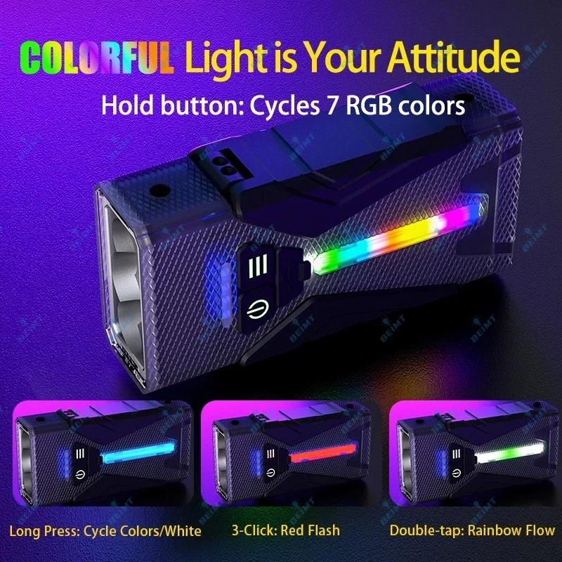 Color Changing Magnetic Flashlight,Rechargeable Camping Lantern,Side Atmosphere Light with Bracket,for Outdoor,Hiking,Emergency,Home, Gift