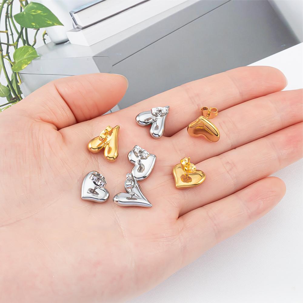 1Pair Mini Stainless Grid Design Steel Love Heart Stud Earrings for Women Girl Party Accessories DIY Jewelry Making Earring Base