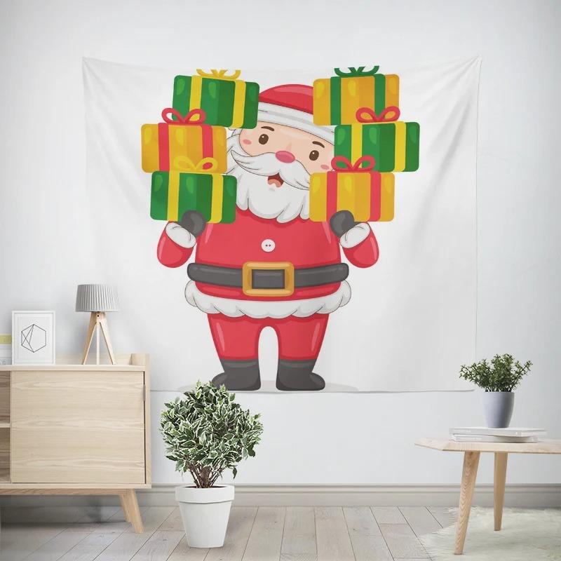 Christmas New Year Cute Santa Claus Gift Pattern Living Room Bedroom Decorative Tapestry