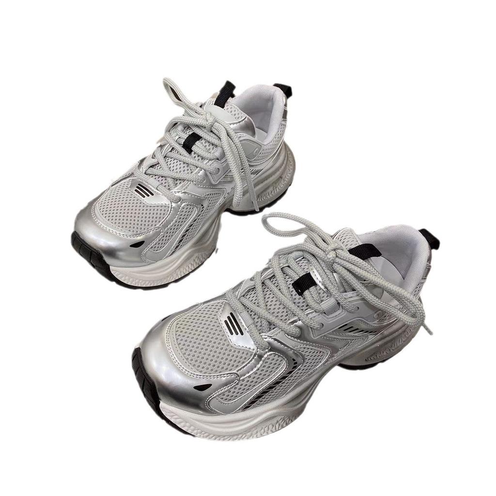 New casual sports shoes women's spring and summer silver platform silver mesh breathable shoes