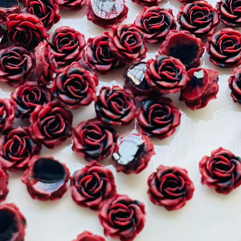 50 Pcs New Kawaii Cartoon Red Rose Flower Resin Flat Back Cartoon Scrapbook Diy Embellishments Bow Decor Accessories Crafts A51