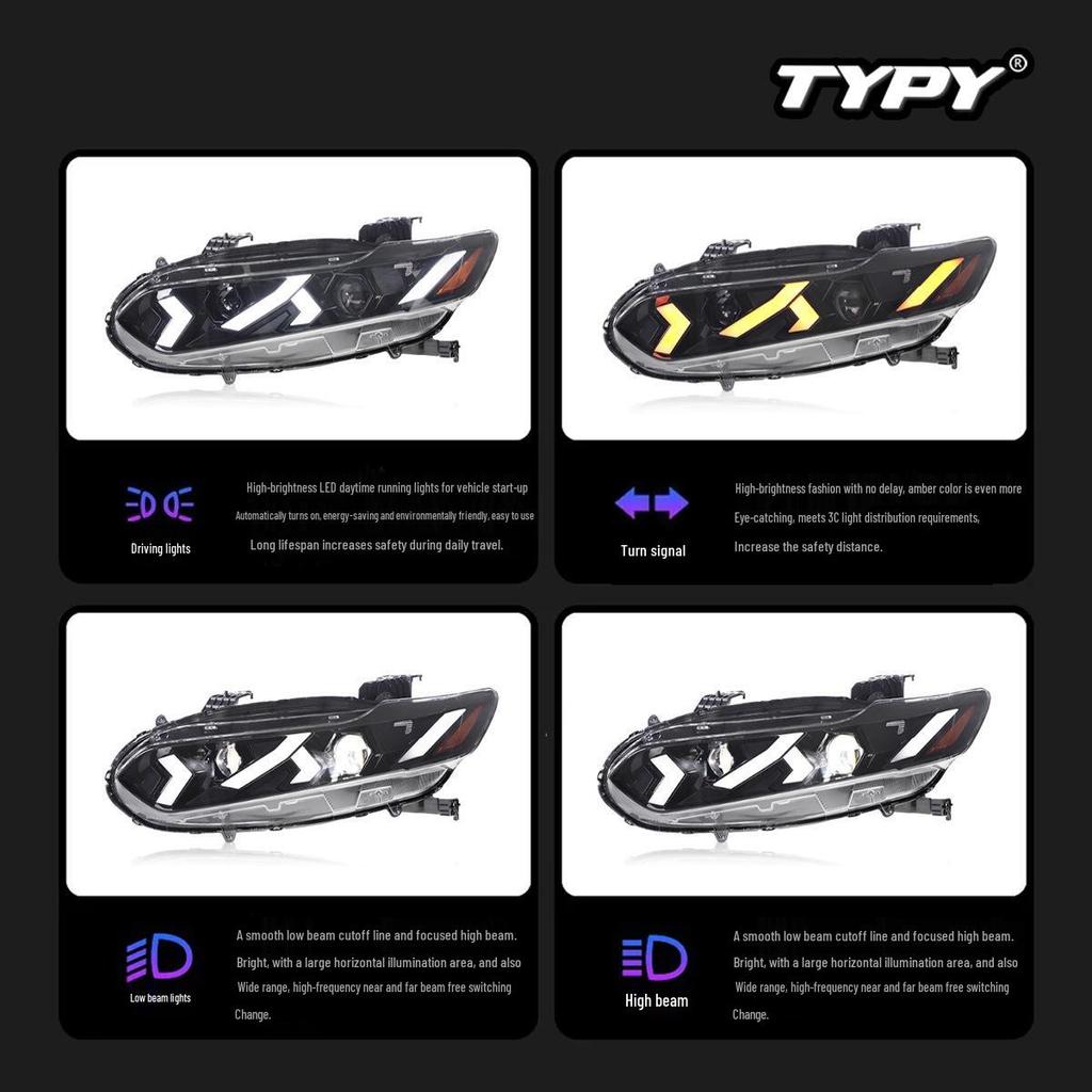 19-22 Honda Inspire Headlight Assembly: Lamborghini-Style LED DRLs & Flowing Turn Signals