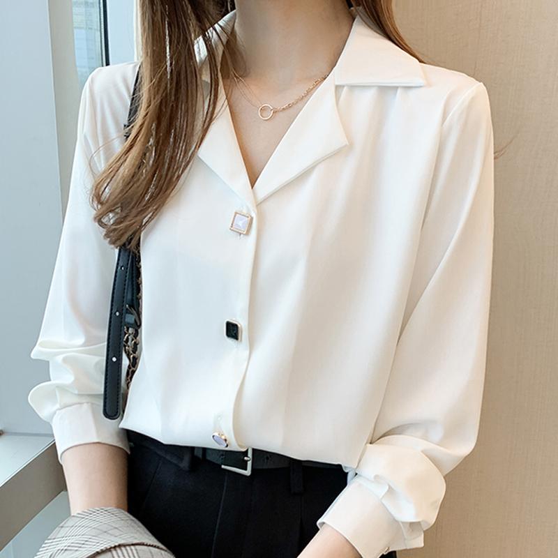 Blůza s dlouhým rukávem černobílá košile s límečkem oblek košile pro office lady J306