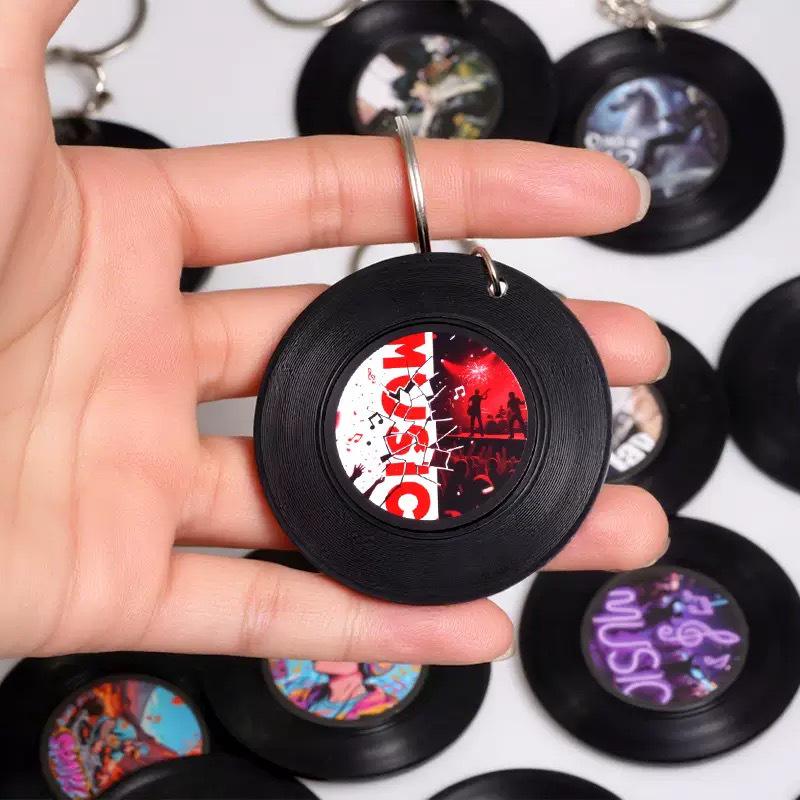 Black Vinyl Record Coaster Keychain with NFC - 5cm Acrylic and Custom-Made for Star Concert