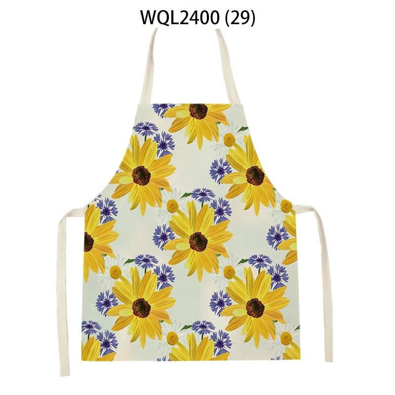 Flower Printed Sleeveless Kitchen Aprons for Women Colorful Pattern Pinafore Home Cooking Baking Waist Bib Kitchen Accessories