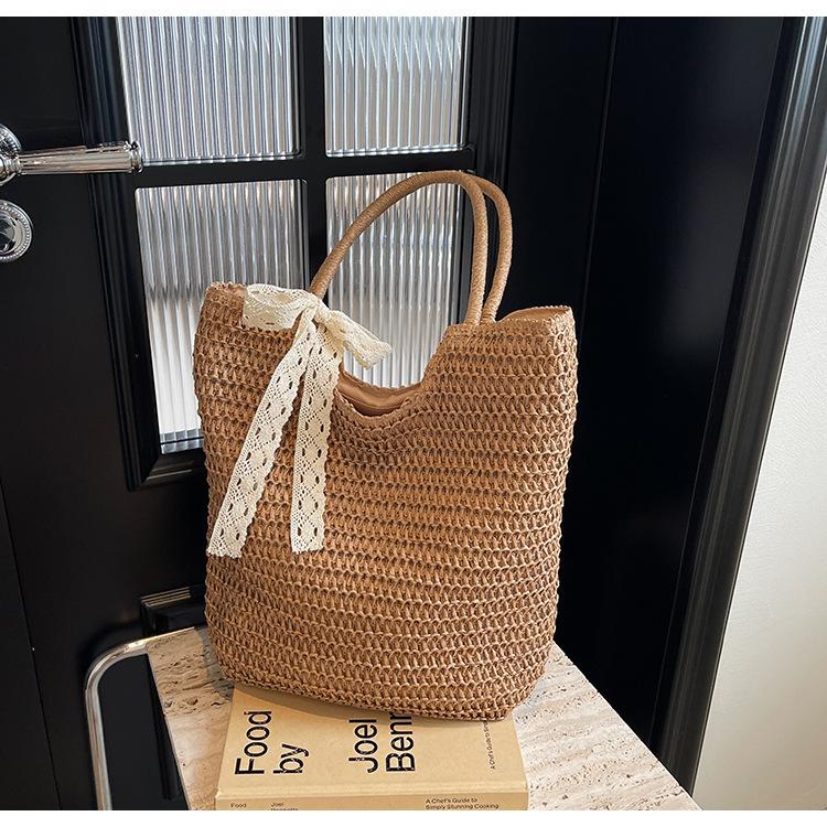 Seaside beach bag women's spring new fashionable large-capacity shoulder bucket bag casual woven bag