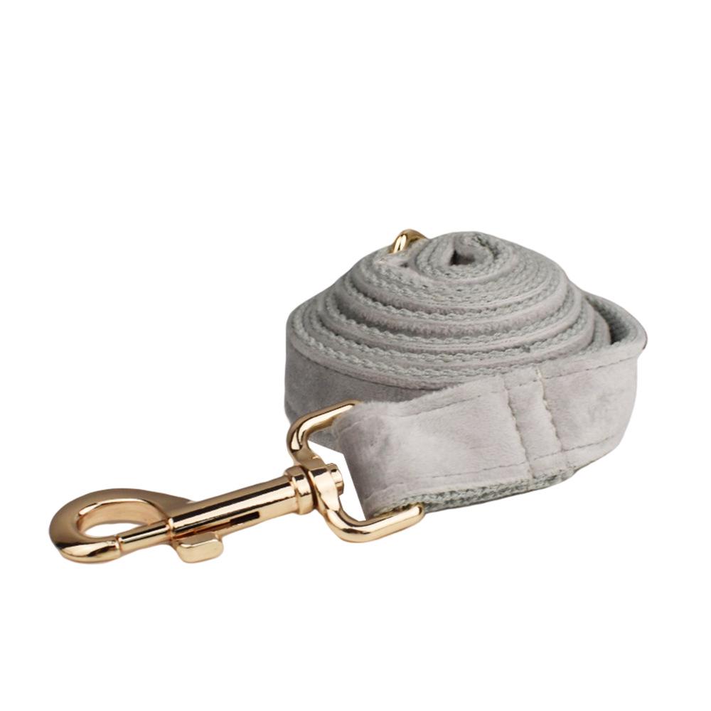 Silver-Gray Velvet Dog Collar with Flower Bag Set