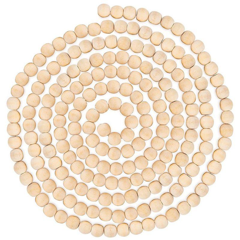 A74E-3X 9 Foot Natural Wood Bead Christmas Garland Wooden Christmas Tree Garland Perfect For Rustic Natural Country Farmhouse