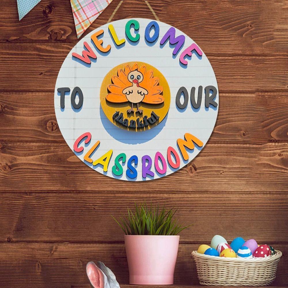Wooden Welcome Door Signs Cartoon Door Hanging Ornament Welcome To Our Home Sign  Classroom
