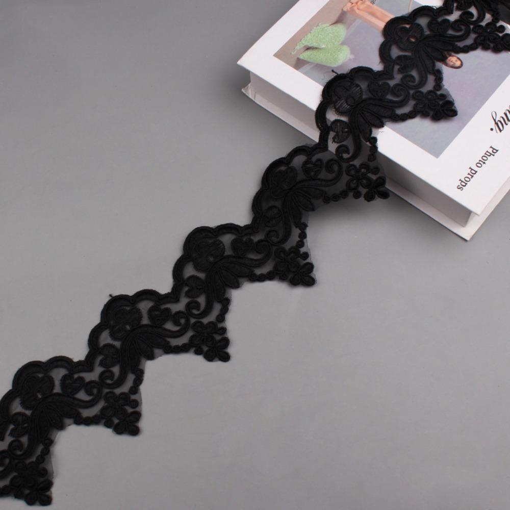 

10Yards 9cm Width Flower Lace Trim Splicing Cloth White Black Gold Lace Ruffle Sewing Decoration Ruffled Trim Fabric lampshade Length-10Yards чёрный