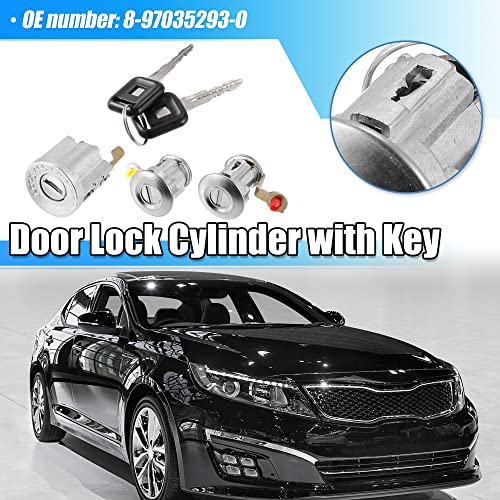 X AUTOHAUX Door Lock Cylinder with Keys for Isuzu NPR NQR NKR ELF 1994-2007 Car Door Lock Ignition Lock Cylinder Key 8-97035-293-0 1 Set