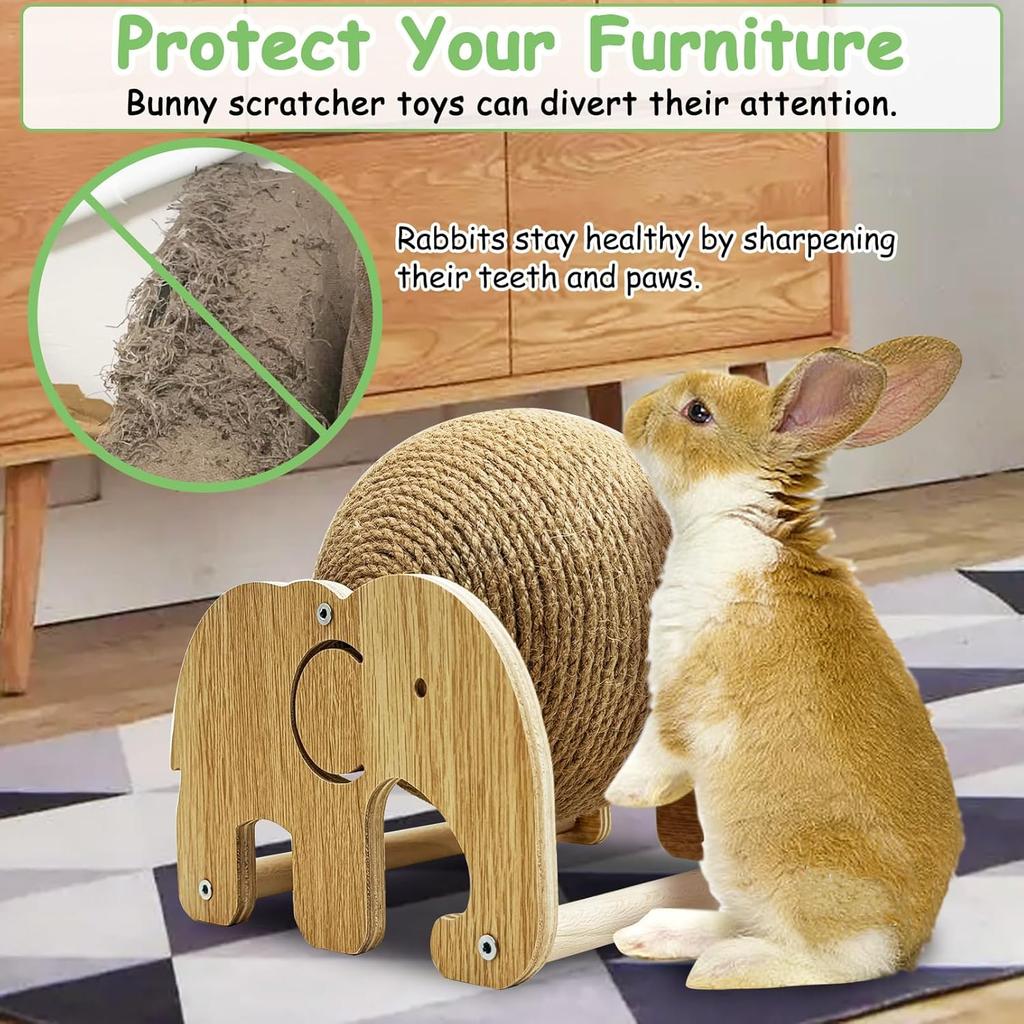 Fhiny Rabbit Scratch Toy, Natural Sisal Rabbit Scratching Ball Cute Sisal Rope Bunny Claw Scratcher Rotating Ball Interactive Toys Nail Scratching