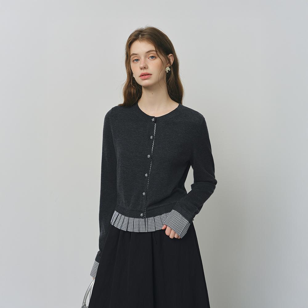 Wednesday Delight Wd_Check Layer Round Neck Cardigan