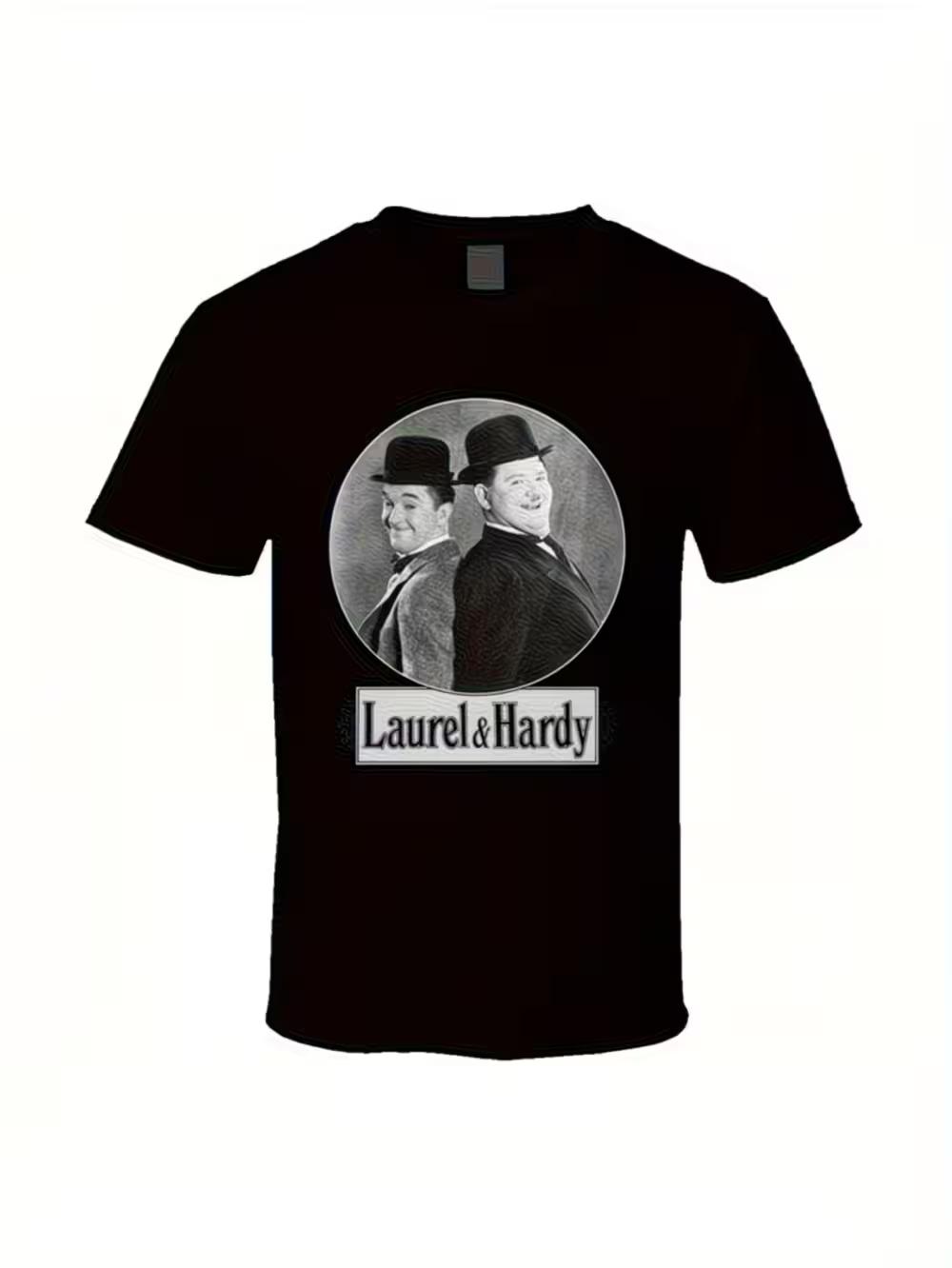Men s Laurel & Hardy Signature Vintage Comedy T-Shirt - Retro Short Sleeve Tee with Laurel/Hardy Iconic Print L