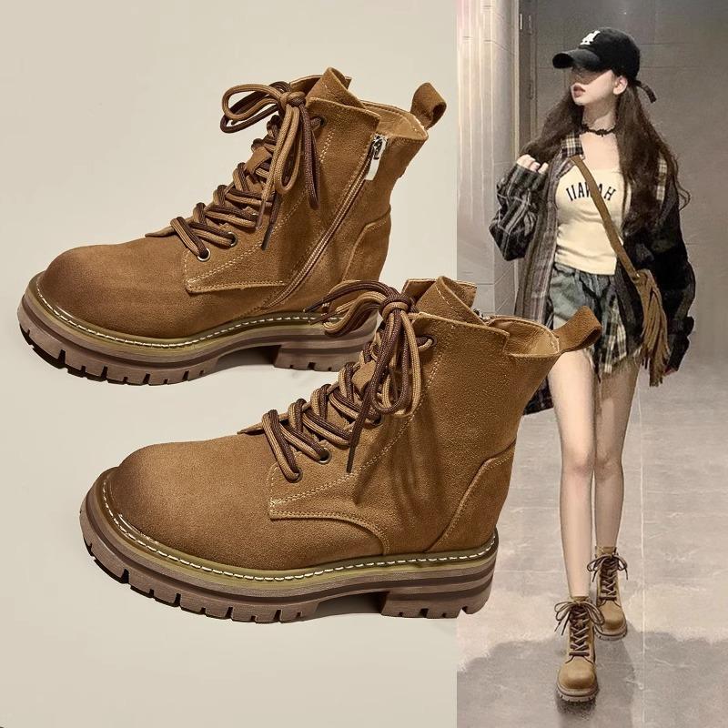 Martin Boots Women's 2025 Autumn and Winter New Retro Tooling Western Cowboy Boots Thick-soled Heightening Short Boots Single Boots