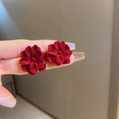 Kadın Taze Mizaç Yaprak Çiçek Küpeler Kırmızı Floklu Çiçek Çivili Küpeler Sonbahar/Kış Küpeleri Takı