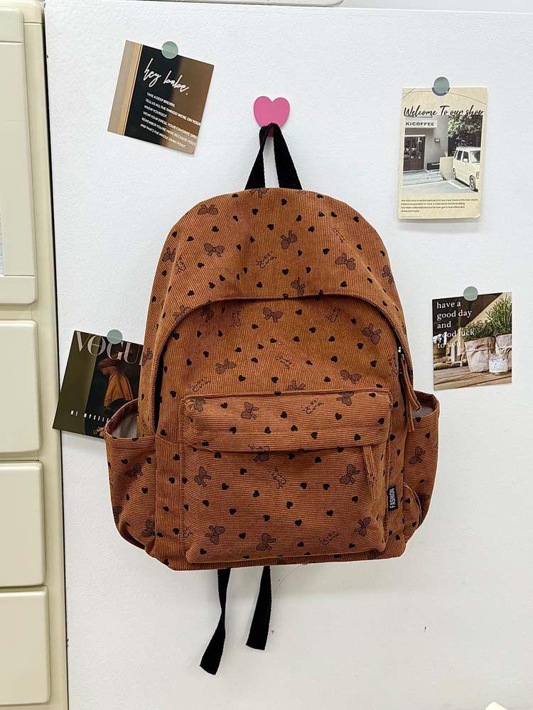 Schoolbag Corduroy Cute Backpack Girl Girl Heart Printing Large Capacity Lightweight Simple Backpack Campus Style Student School Bag