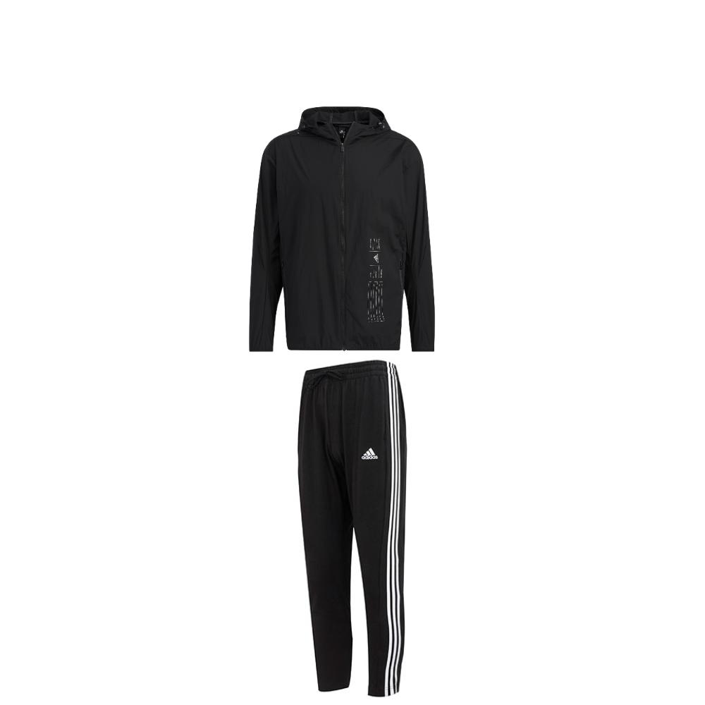 

Adidas Hooded Zip Long Sleeve Jacket Breathable Durable Knitted Long Pants Casual Sports Set Men sportswear Black HE9915+IC0044 M