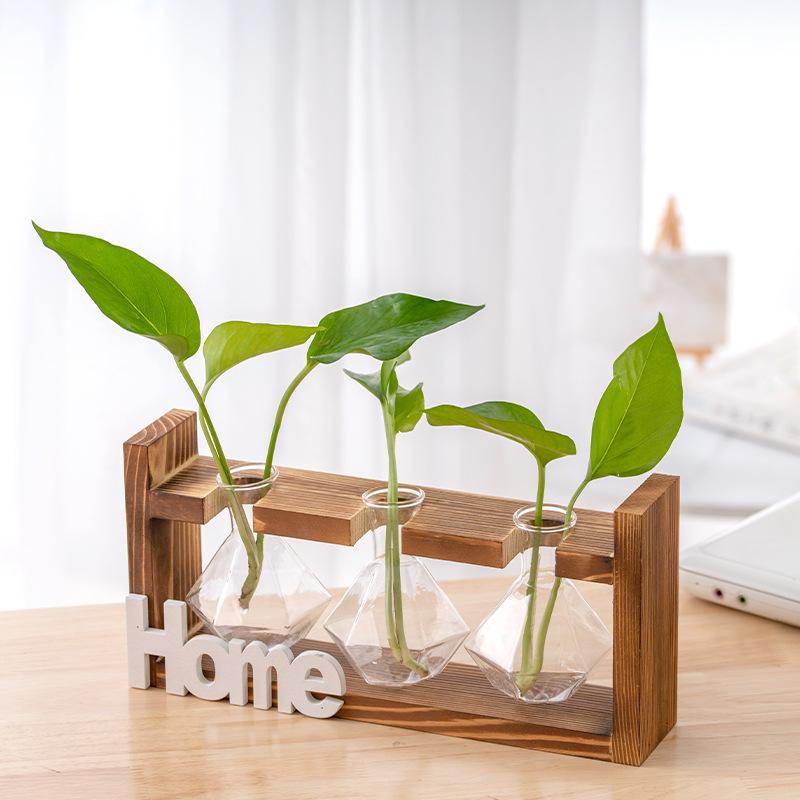 Wood & Glass Hydroponic Bottle - Simple Modern Home Decor