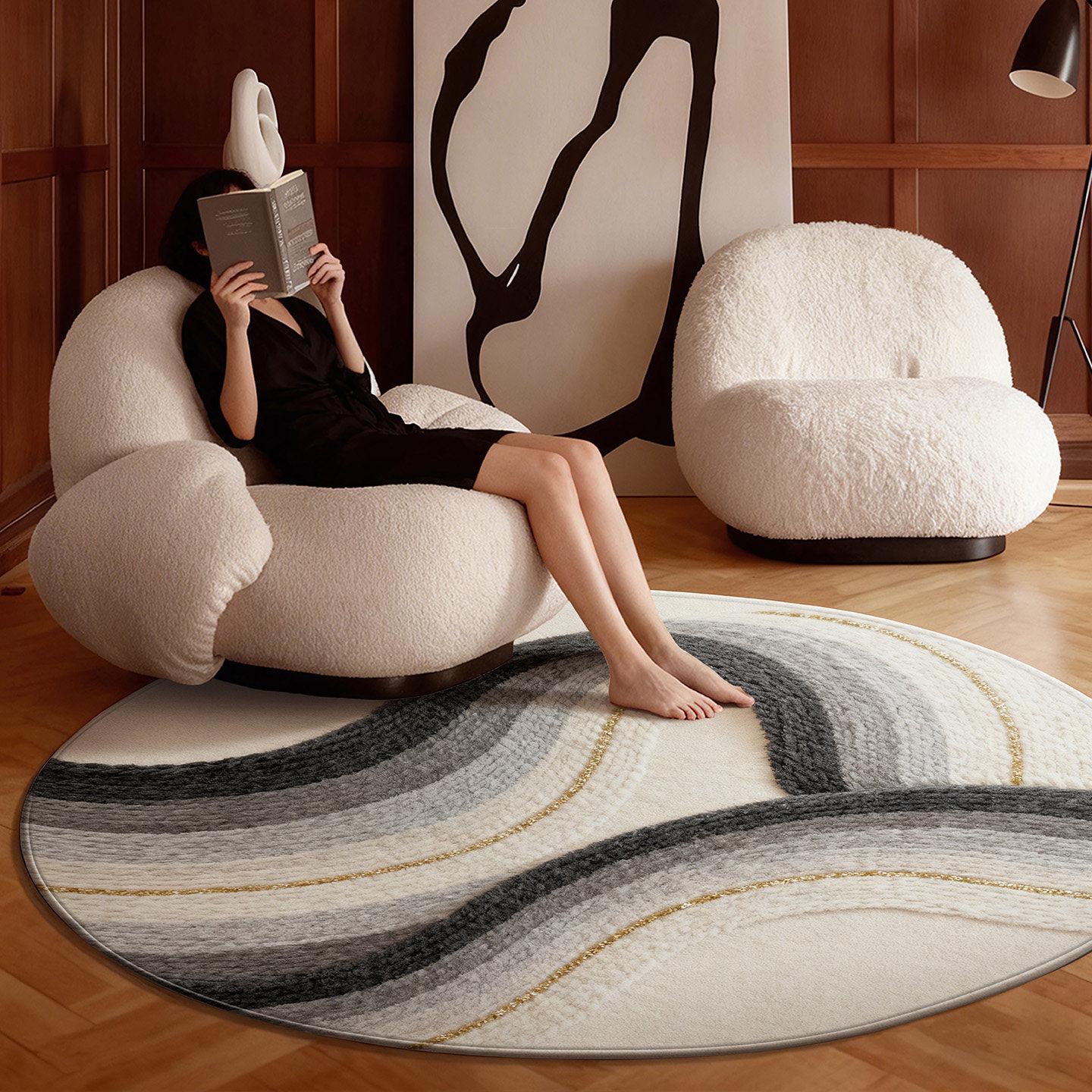 Tapis Style Moderne pour Chambre à Coucher Salon Décoration Luxe Léger Tapis Rond Moelleux Doux Tapis de Sol Salon Maison Épais Tapis Pelucheux 140x140CM